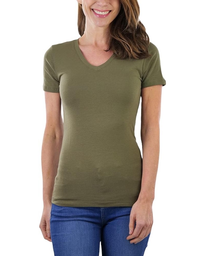 Women's Beautiful Wardrobe Classic Short Sleeve V-Neck T-Shirt Slim Fit - Olive Green $8.29 T-Shirts