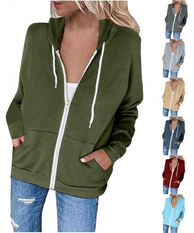 Womens Zip Up Hoodies with Pockets Lightweight Fleece Warm Sweatshirts Casual Y2K Tops Hooded Drawstring Jackets C-army Green...