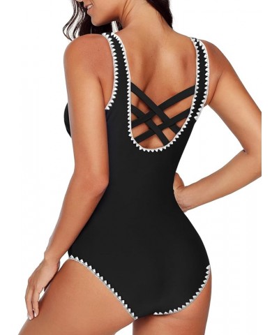 Womens Color Block Print One Piece Swimsuits Athletic Training Swimwear Bathing Suits(Available in Plus) Regular Color Black ...