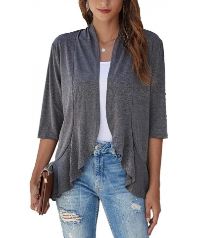 Women's Casual Lightweight Open Front Cardigans Soft Draped Ruffles 3/4 Sleeve Cardigan (S-3XL) Charcoal $15.58 Sweaters