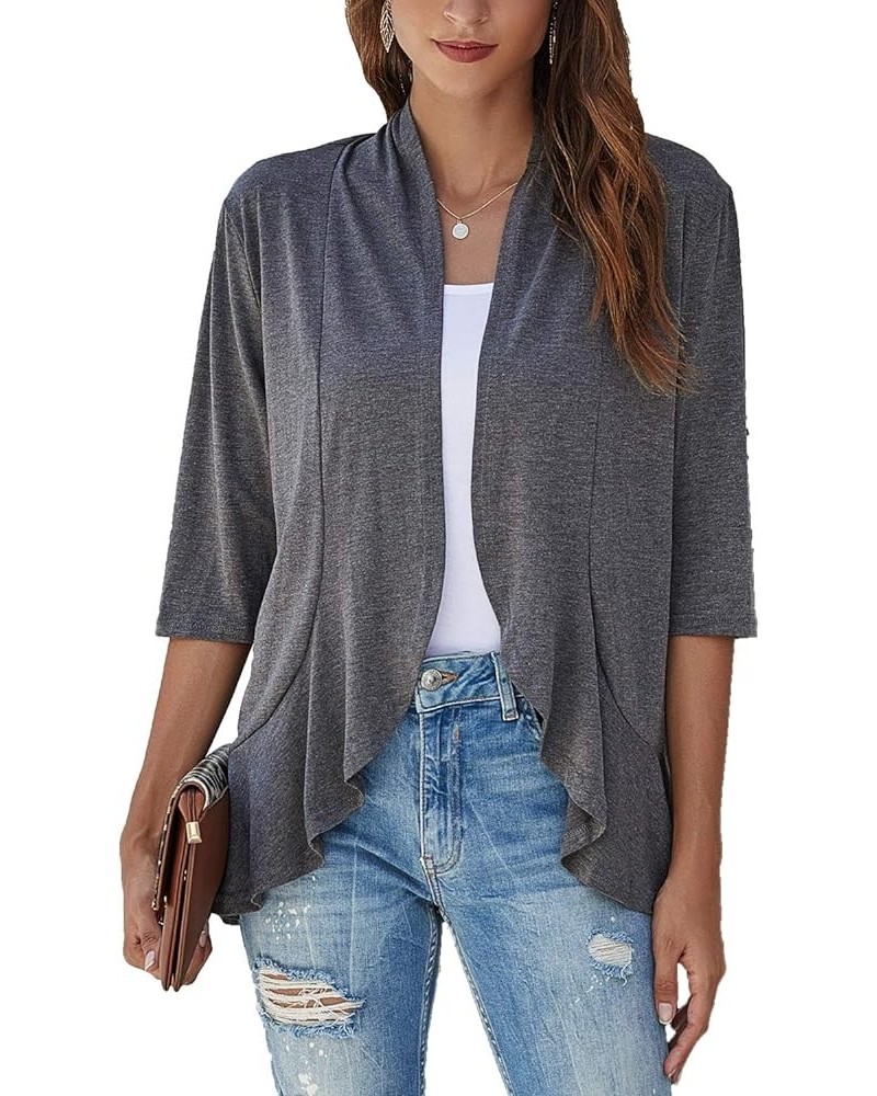 Women's Casual Lightweight Open Front Cardigans Soft Draped Ruffles 3/4 Sleeve Cardigan (S-3XL) Charcoal $15.58 Sweaters