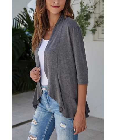 Women's Casual Lightweight Open Front Cardigans Soft Draped Ruffles 3/4 Sleeve Cardigan (S-3XL) Charcoal $15.58 Sweaters