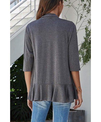 Women's Casual Lightweight Open Front Cardigans Soft Draped Ruffles 3/4 Sleeve Cardigan (S-3XL) Charcoal $15.58 Sweaters