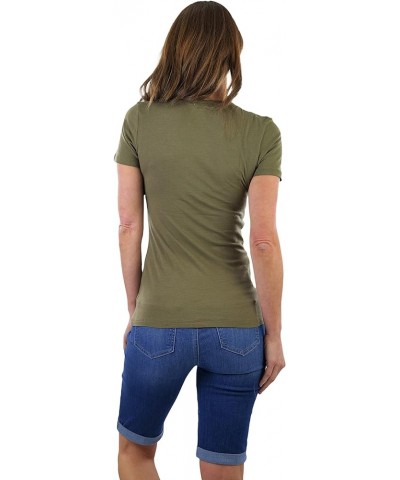 Women's Beautiful Wardrobe Classic Short Sleeve V-Neck T-Shirt Slim Fit - Olive Green $8.29 T-Shirts