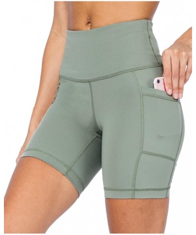 High Waist Squat Proof Side Pocket Biker Shorts - 3.5", 5", 7", 9 Deep Lichen Green 7 $15.92 Activewear