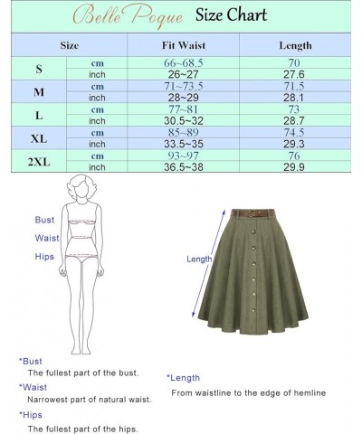 Women's Vintage Stretch High Waist A-Line Flared Midi Skirts with Pockets & Belts Army Green Corduroy $16.00 Skirts