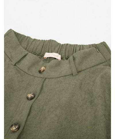 Women's Vintage Stretch High Waist A-Line Flared Midi Skirts with Pockets & Belts Army Green Corduroy $16.00 Skirts