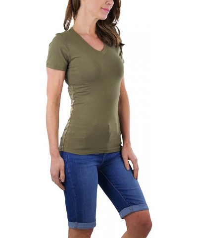 Women's Beautiful Wardrobe Classic Short Sleeve V-Neck T-Shirt Slim Fit - Olive Green $8.29 T-Shirts