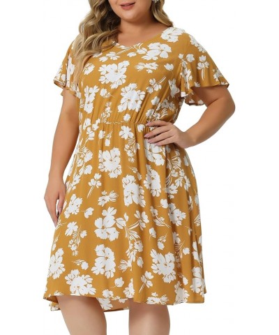 Summer Dresses for Women Plus Size 2023 V Neck Flare Sleeve Sundress Peplum Midi Ruffle Dress Yellow $21.92 Dresses