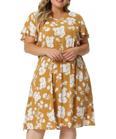 Summer Dresses for Women Plus Size 2023 V Neck Flare Sleeve Sundress Peplum Midi Ruffle Dress Yellow $21.92 Dresses