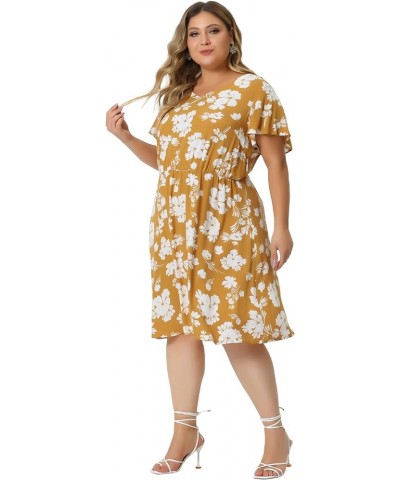 Summer Dresses for Women Plus Size 2023 V Neck Flare Sleeve Sundress Peplum Midi Ruffle Dress Yellow $21.92 Dresses