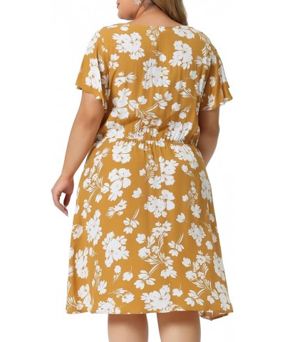 Summer Dresses for Women Plus Size 2023 V Neck Flare Sleeve Sundress Peplum Midi Ruffle Dress Yellow $21.92 Dresses