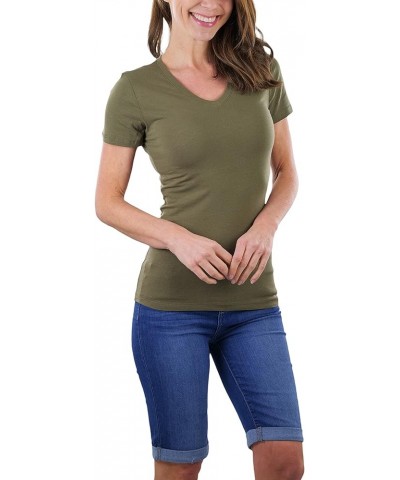 Women's Beautiful Wardrobe Classic Short Sleeve V-Neck T-Shirt Slim Fit - Olive Green $8.29 T-Shirts