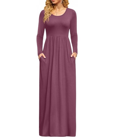 Women Casual Long Sleeve Maxi Dresses Empire Waist Long Dress with Pockets Mauve $15.36 Dresses