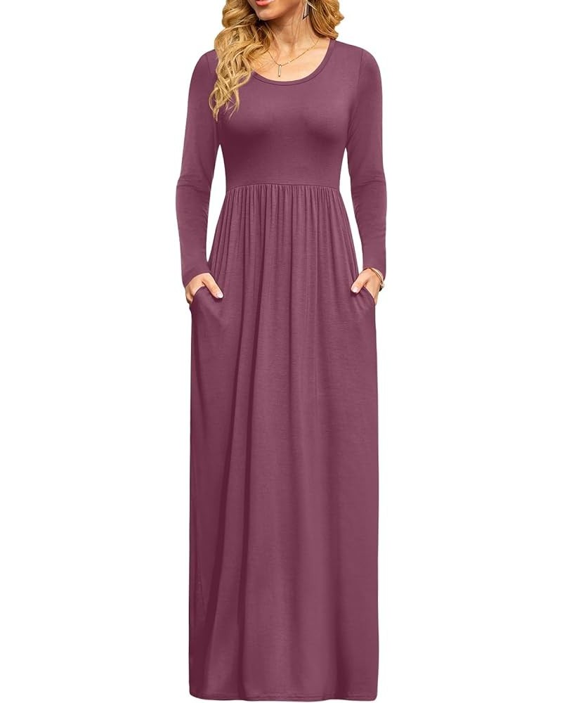 Women Casual Long Sleeve Maxi Dresses Empire Waist Long Dress with Pockets Mauve $15.36 Dresses