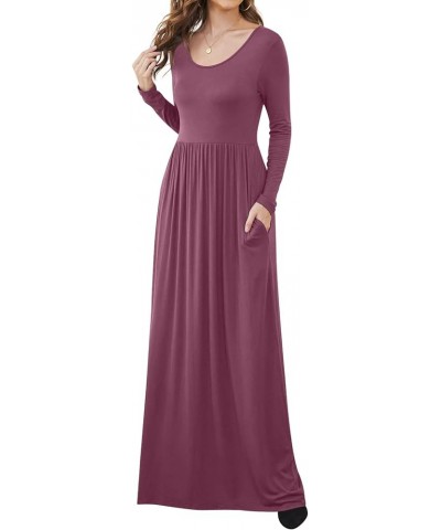 Women Casual Long Sleeve Maxi Dresses Empire Waist Long Dress with Pockets Mauve $15.36 Dresses