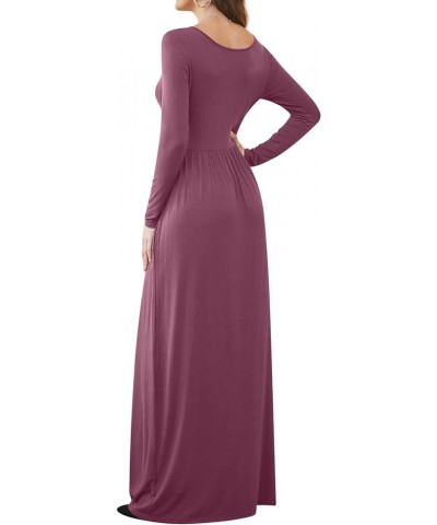 Women Casual Long Sleeve Maxi Dresses Empire Waist Long Dress with Pockets Mauve $15.36 Dresses