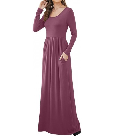 Women Casual Long Sleeve Maxi Dresses Empire Waist Long Dress with Pockets Mauve $15.36 Dresses