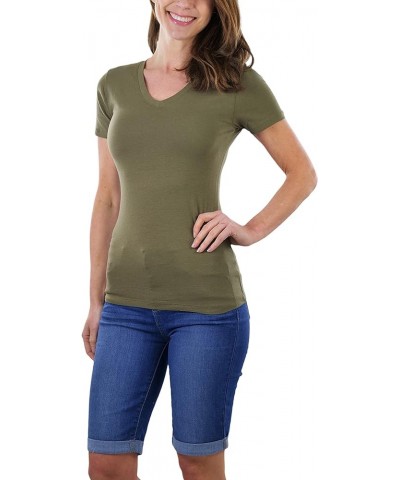 Women's Beautiful Wardrobe Classic Short Sleeve V-Neck T-Shirt Slim Fit - Olive Green $8.29 T-Shirts