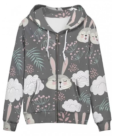 Womens Long Sleeve Hooded Sweatshirt Hoodies Lightweight Zip Up Track Jacket with Pockets XS-5XL Rabbit $19.11 Hoodies & Swea...