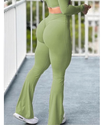 Womens Scrunch Flare Leggings Butt Lift High Waisted Bootcut Yoga Pants Tummy Control Bell Bottom Leggings 1 Green $14.03 Act...