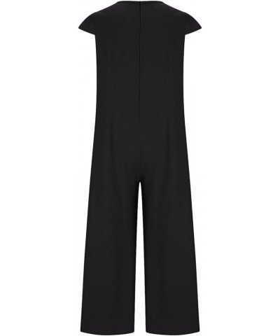 Linen Jumpsuit for Women Plus Size Wide-Leg Tie Halter Neck Pleated Casual Sleeveless Loose Long Yoga Overall A01-black $10.3...