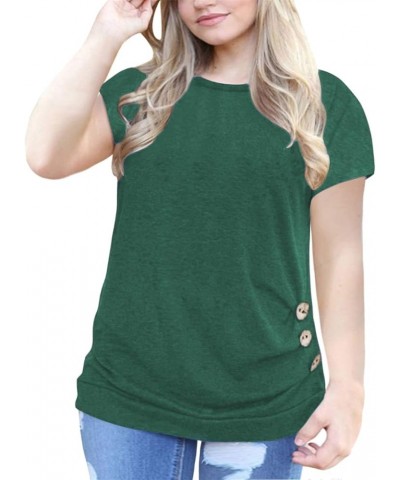 Womens Plus Size Tops Buttons Decor T Shirt Short Sleeve Tunics Blouses 04_green $17.09 Tops