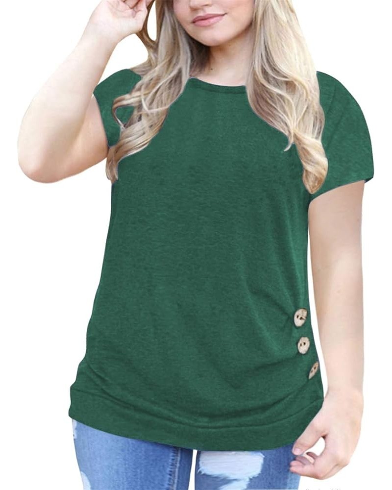 Womens Plus Size Tops Buttons Decor T Shirt Short Sleeve Tunics Blouses 04_green $17.09 Tops