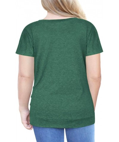 Womens Plus Size Tops Buttons Decor T Shirt Short Sleeve Tunics Blouses 04_green $17.09 Tops